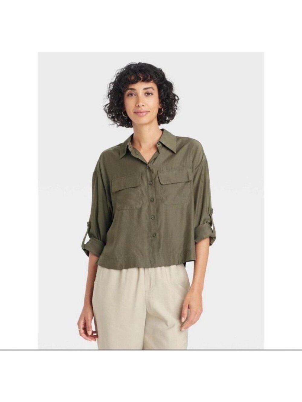 A New Day an olive green utility button-up top Size XXL NWT